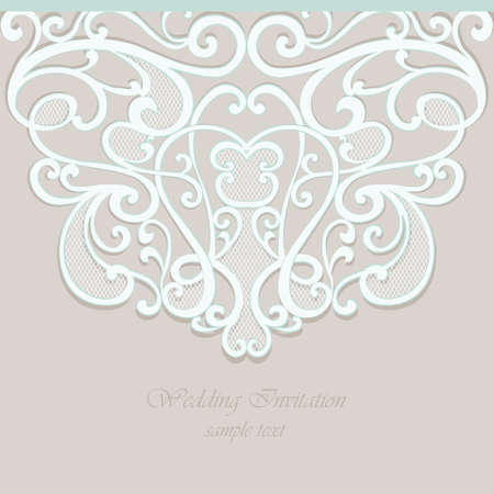 Vector invitation card ornamental lace with damask elements. Elegant lacy feather decoration, greeting card, wedding invitation or announcement, template. Vectorのイラスト素材