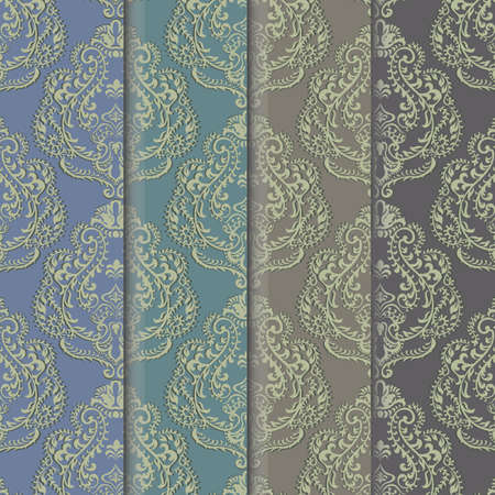 Vector floral damask ornament patterns set. Elegant luxury textures for textile, fabrics or wallpapers backgrounds. Trendy colorsのイラスト素材