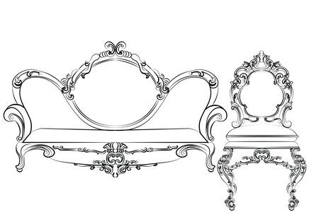 Sofa. couch furniture. Baroque Royal luxury style furniture with rich ornaments. Vectorのイラスト素材