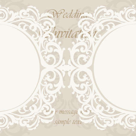 Wedding Invitation card with lace ornament. Gold cream color. Vectorのイラスト素材