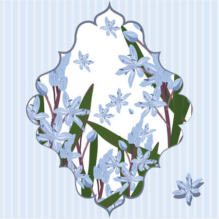 Spring Time Card with blue flowers. Vectorのイラスト素材