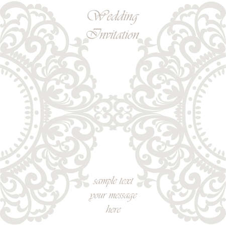 Wedding Invitation card with lace ornament. Silver gray color. Vectorのイラスト素材