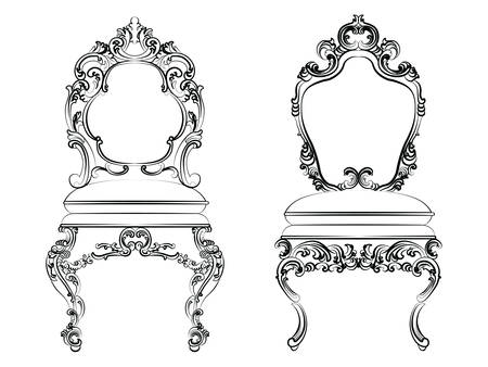 Baroque luxury style furniture. Chair set with luxurious rich ornaments. Vector sketchのイラスト素材