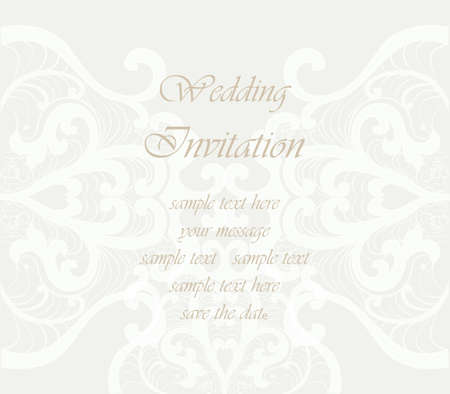 Wedding Invitation card with lace ornament. Beige color. Vectorのイラスト素材