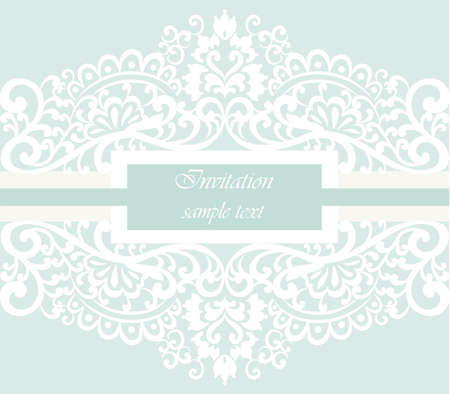 Wedding Invitation card with lace ornament. Opal blue color. Vectorのイラスト素材