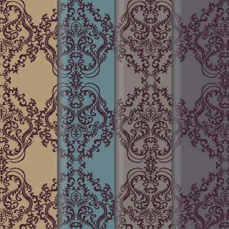 Vector floral damask ornament patterns set. Elegant luxury textures for textile, fabrics or wallpapers backgrounds. Trendy colorsのイラスト素材