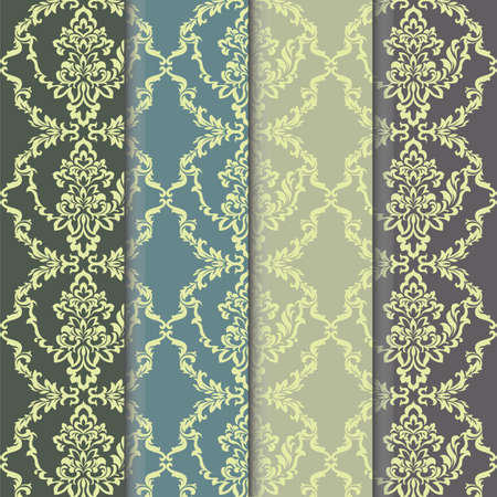 Vector floral damask ornament patterns set. Elegant luxury textures for textile, fabrics or wallpapers backgrounds. Trendy colorsのイラスト素材