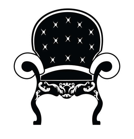 Baroque style armchair with rich ornaments in black. Vector sketchのイラスト素材