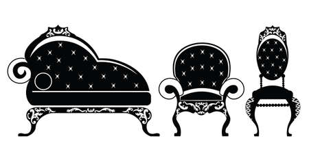 Baroque style furniture for children room with rich ornaments in black. Vector sketchのイラスト素材