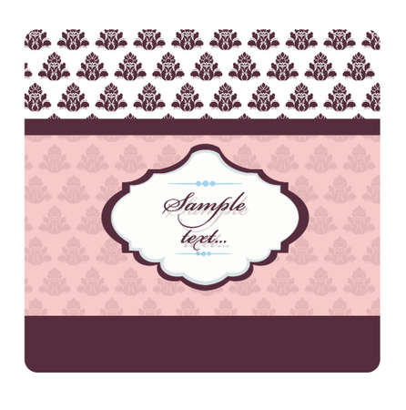 Vintage card with damask ornament pattern. Pink color. Vectorのイラスト素材