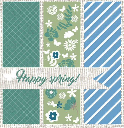 Abstract Textured fabric card or postcard with damask ornaments. Place for text. Vectorのイラスト素材