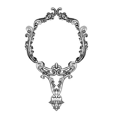 Baroque Rococo Mirror frame decor. Vector French Luxury rich carved ornaments and Wall Frames. Victorian Royal Style frameのイラスト素材