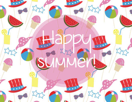 Summer time Holidays pattern with ice cream, toys, hats. Happy Holidays joyful patternのイラスト素材