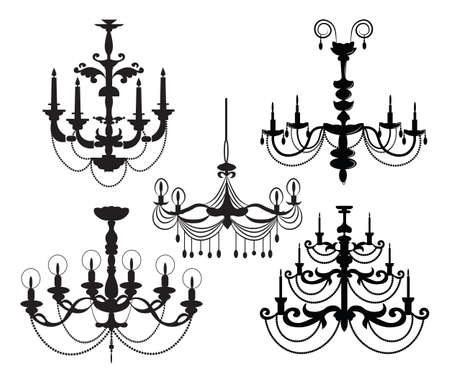 Classic Luxury black chandelier set on white background. Luxury decor accessory design. Vector illustration sketchのイラスト素材