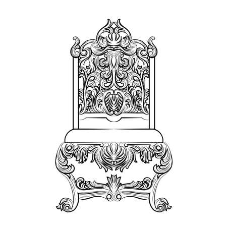 Baroque luxury style furniture. Chair throne with luxurious rich ornaments. French Luxury rich carved ornaments furniture. Vector Victorian exquisite Style furniture. Vector sketchのイラスト素材