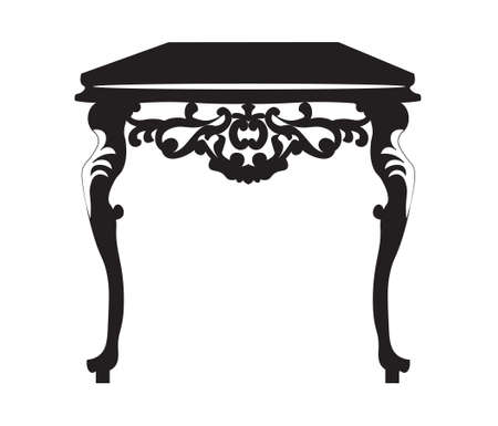 Baroque Royal Table with luxury ornament in Black. Vector furniture with engraved ornamentsのイラスト素材