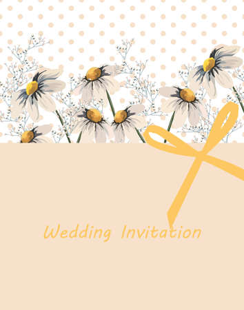 Watercolor painted Chamomile flowers. Vector Wedding card or invitation with Chamomile flowers. Greeting card in Vintage or Retro styleのイラスト素材