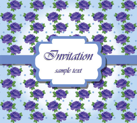 Vintage Vector Card with Watercolor blue roses flower frame. Vector Traditional Retro style card. Greeting card for wedding, birthday, Holiday and Summer Background. Vector illustrationのイラスト素材