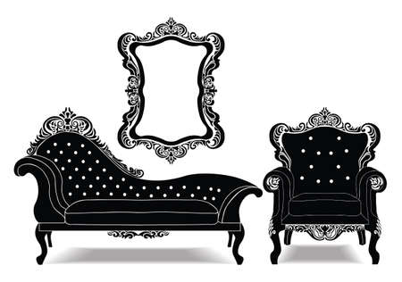 Classic Baroque royal set with luxurious ornaments . Vector sketchのイラスト素材