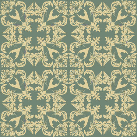Vector Vintage geometric floral classic pattern ornament. Vector background for cards, web, fabric, textures, wallpapers, tile, mosaic. Green and beige colorのイラスト素材