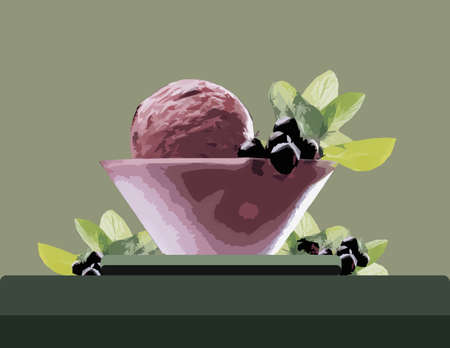 Ice Cream Bowl Vector. Berry fresh Ice Cream scoopのイラスト素材
