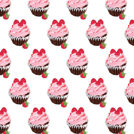 Delicious raspberry Cupcakes pattern Vectorのイラスト素材