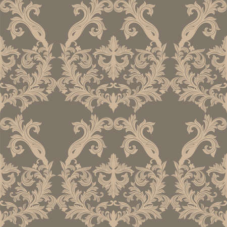 Vector Baroque Vintage floral Damask pattern. Luxury Classic ornament, Royal Victorian texture for wallpapers, textile, fabric. Taupe and gray colorのイラスト素材
