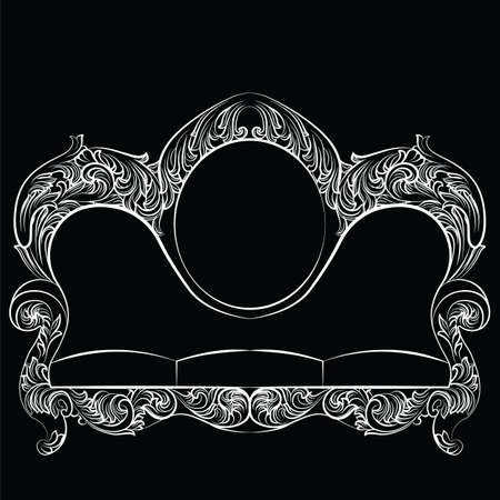 Glamorous Rich Baroque Rococo Sofa set. French Luxury rich carved ornaments furniture. Vector Victorian exquisite Style couchのイラスト素材