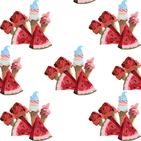 Watermelon and Ice cream pattern Vector