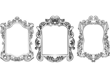 Set of Baroque Vintage Decoration Frames. Victorian Royal Rich Ornaments and Frames. Retro Style Collection for Cards, Invitations, Banner, Poster, Badges, Photos, Placardsのイラスト素材