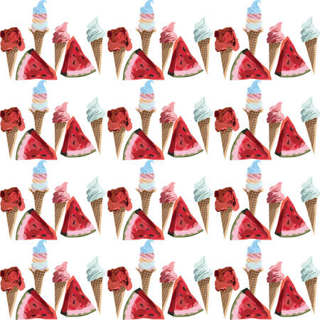 Watermelon and Ice cream pattern Vector