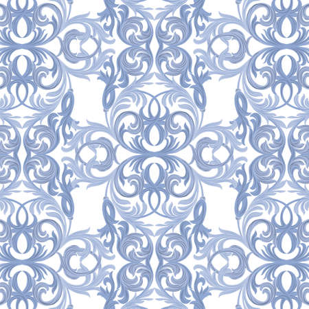 Vector damask pattern ornament. Exquisite Baroque element template. Classical luxury fashioned damask ornament, Royal Victorian texture for wallpapers, textile, wrapping. Blue color ornamentのイラスト素材