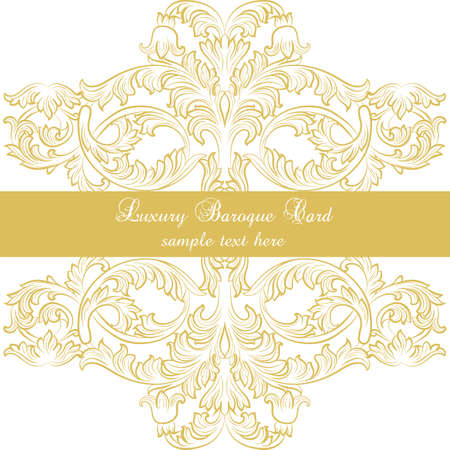 Luxury Baroque Ornamented card in Gold. Vector Victorian style decor card for wedding invitations, greeting cards, ceremony, eventsのイラスト素材