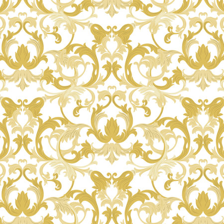 Vector damask pattern ornament. Exquisite Baroque element template. Classical luxury fashioned damask ornament, Royal Victorian texture for wallpapers, textile, wrapping. Gold color ornamentのイラスト素材