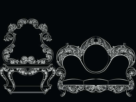 Glamorous Rich Baroque Rococo Furniture set. French Luxury rich carved ornaments furniture. Vector Victorian exquisite Style decorのイラスト素材