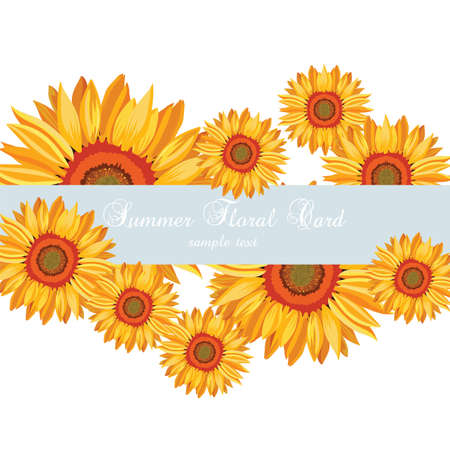 Sunflower Summer poster card. Vector floral summer card with sunflowersのイラスト素材