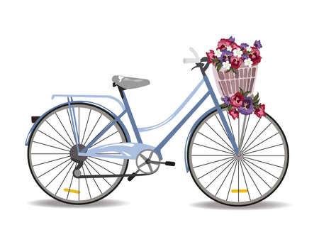 Bicycle with flowers isolated on white, Vector illustrationのイラスト素材