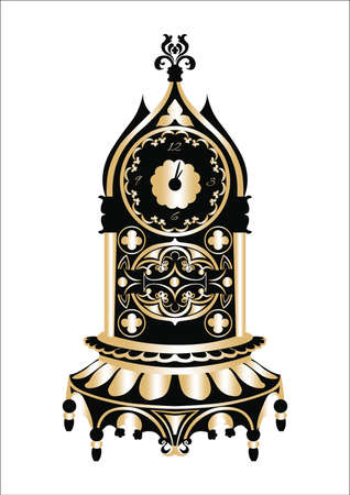 Baroque Classic Golden clock Vector. Rich ornamented Baroque Style clockのイラスト素材