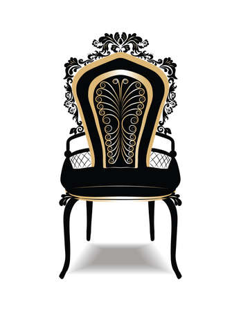 Vintage Baroque Golden Chair Furniture. Vector sketchのイラスト素材