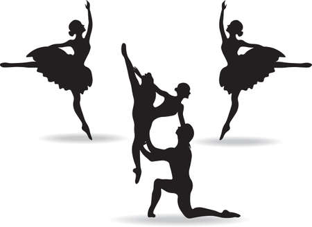 Balerinas Dancers silhouette on white backgroundのイラスト素材
