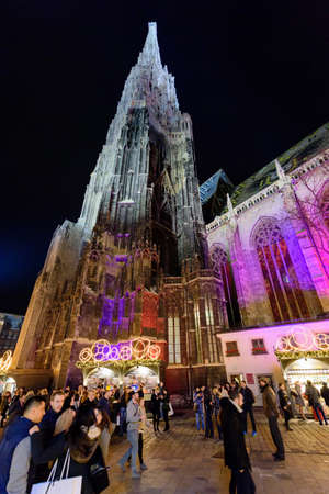 Night tower with lights in Vienna, Austriaのeditorial素材
