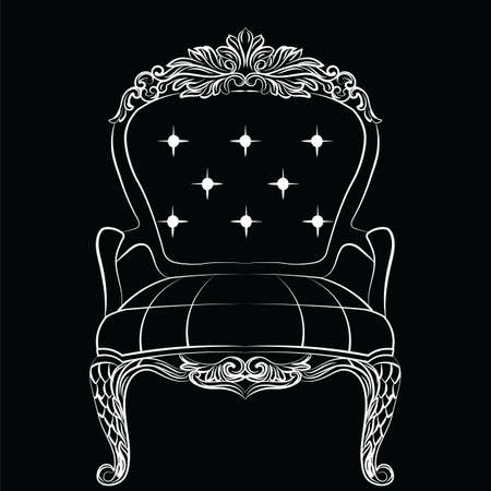 Baroque luxury style armchair furniture. Throne with luxurious rich ornaments. French Luxury rich carved ornaments decoration. Vector Victorian exquisite Style furniture. Vector sketchのイラスト素材