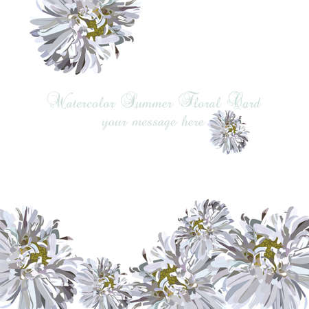 Wedding Invitation delicate aster flowers card. Spring Summer Flower Banner for greeting cards and invitations of wedding, birthday, mother's day and other seasonal holidayのイラスト素材