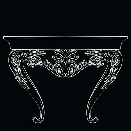 Rich Baroque commode Table. French Luxury rich carved ornaments decorated furniture. Vector Victorian Royal Style table furnitureのイラスト素材