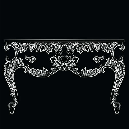 Rich Baroque Table. French Luxury rich carved ornaments furniture. Vector Victorian Royal Style furniture. Black backgroundのイラスト素材