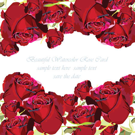 Delicate red rose flowers card Vector. Vintage delicate invitation with flowers for wedding, marriage, bridal, birthday, Valentine's day. Romantic vector illustrationのイラスト素材