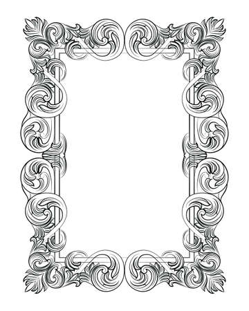 Vintage Imperial Baroque Rococo frame. Vector French Luxury rich carved ornamented Wall Frame. Victorian wealthy Style structureのイラスト素材