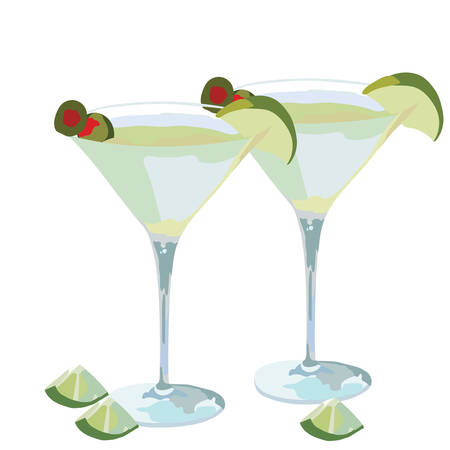 Martini cocktail  isolated on a white background. Realistic hand drawn illustrationのイラスト素材