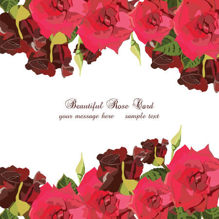 Watercolor Red Roses card. Vector Vintage floral border for greeting cards, invitations, weddings, birthday, Valentine's Day, Mother's Dayのイラスト素材