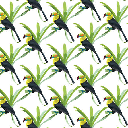 Toucan birds sitting on a flower pattern Vectorのイラスト素材
